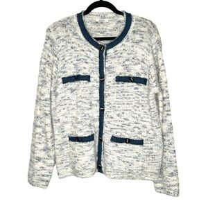 Sioni Knit Button Up Jacket W/Denim Details Career, Event, Casual Sz M